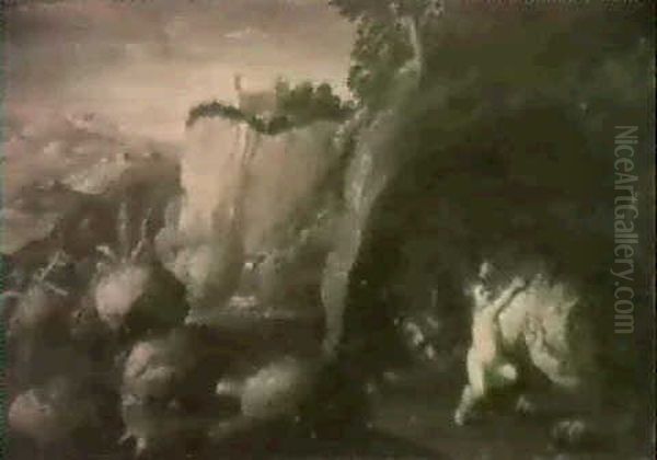 Paysage De Ruines Avec Romulus Et Remus Allaites Par La Louve - view 1