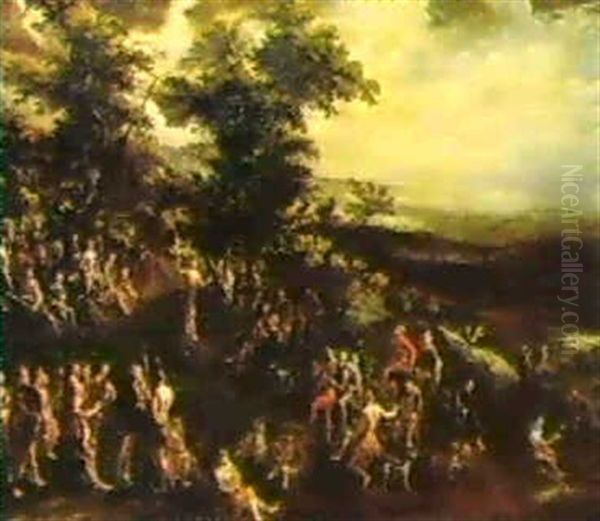 Paesaggio Boscoso Col Battistache Predica Alla Folla - view 1