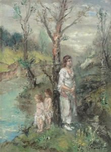 On The Shore Of The River (the Allegory Of Little Girls Baptism) by Aurel Naray