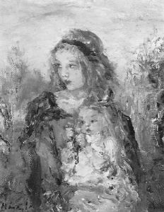 Portrait Of Mother And Child In A Garden by Aurel Naray