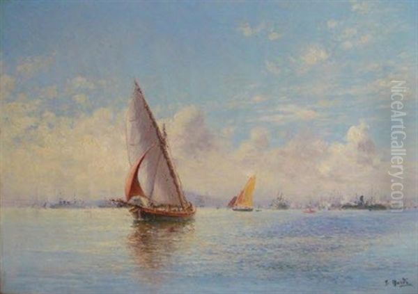 Tartane De Peche, En Fond La Flotte Dans Le Rade De Toulon - view 1