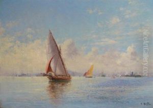 Tartane De Peche, En Fond La Flotte Dans Le Rade De Toulon