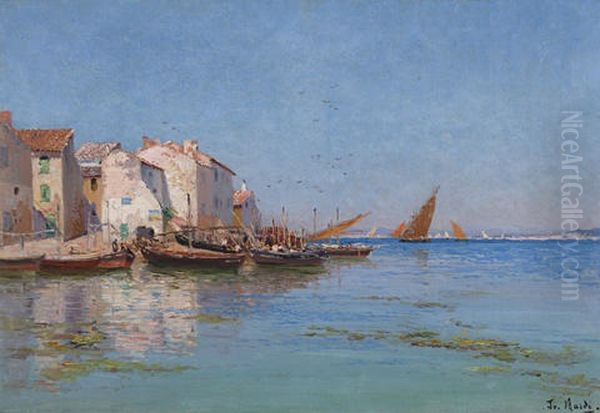 Fishing Boats Docked By A Coastal Village - view 1