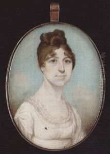 A Lady, With Hair Upswept, Wearing Decollete White Dress With Frilled Gauze Trim by Edward Nash