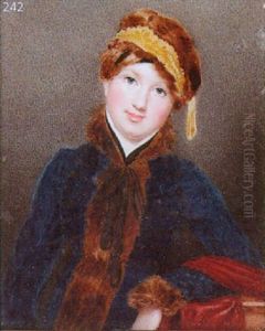 A Lady Wearing Fur-trimmed Blue Zouave Coat And Matching Fur Cap by Edward Nash