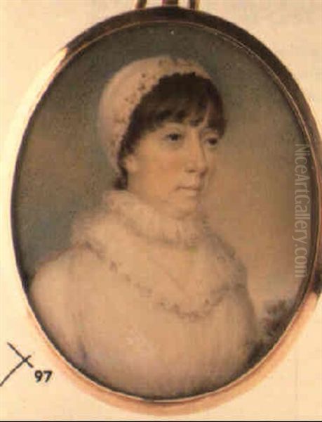 Portrait Of Lady In White Dress With Frilled Collar - view 1