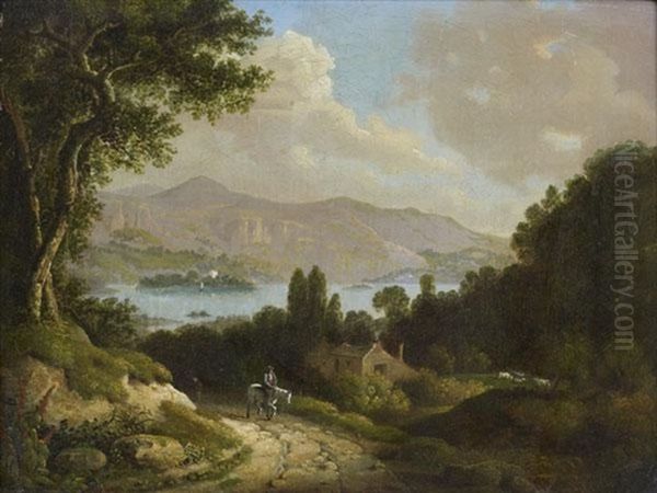 Jeune Cavalier Sur Un Chemin Dominant Un Rivage Montagneux - view 1