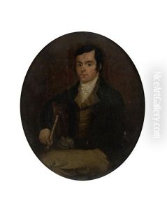 Three-quarter Length Portrait Of The Poet Robert Burns Seated, Holding A Silver-tipped Cane by Alexander Nasmyth
