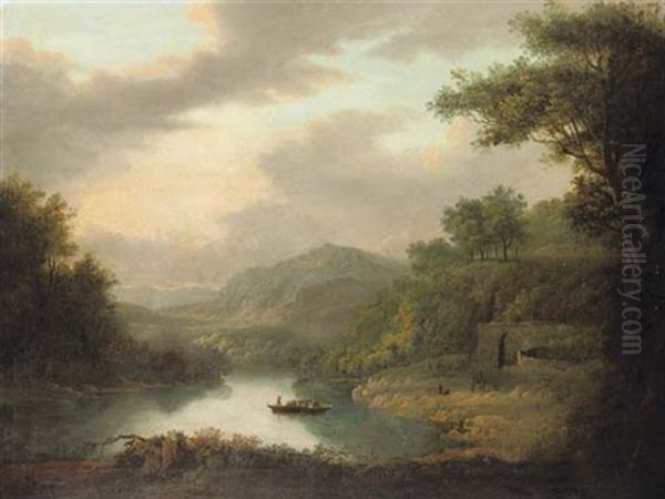 A Wooded River Landscape (the Pass Of Achray?) With Figures On A Ferry - view 1