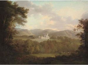 View Of Dreghorn Castle, Midlothian, With Figures And A Hay Cart In The Foreground