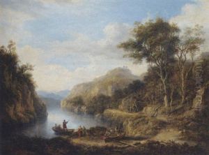 A Highland Landscape With Figures By A River by Alexander Nasmyth