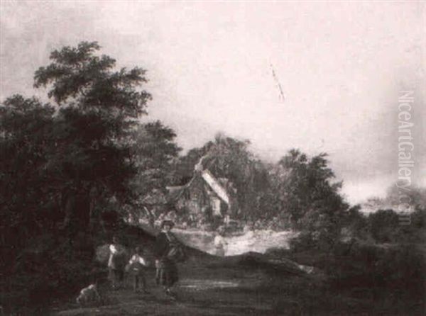 Figures On A Path With A Cottage Beyond - view 1