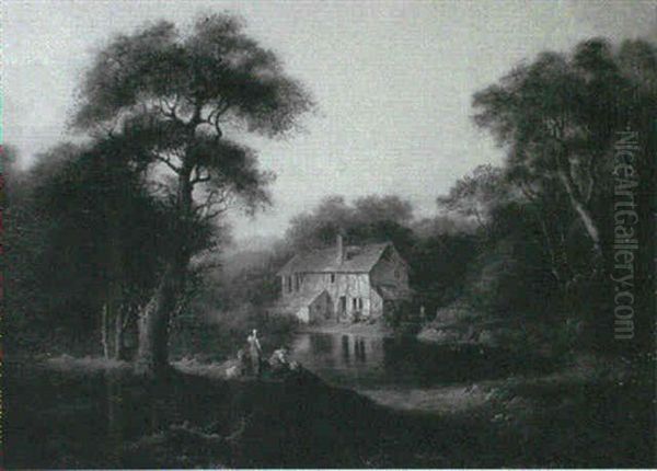A Wooded River Landscape With A Cottage And Figures Beside A Pond - view 1