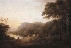 Cottages By A Loch by Alexander Nasmyth