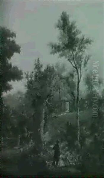 Figures Resting In A Wooded Landscape,                      A Traveller On A Bridge Beyond - view 1
