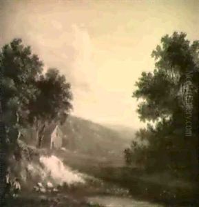 Bewaldete Flusslandschaft Mit Bauern by Alexander Nasmyth
