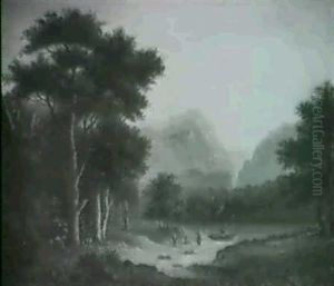 Figures Resting By A Loch Below A Castle, A Mountainous Landscape Beyond; Figures By A Loch...(a Pair) by Anne Gibson (Bennett) Nasmyth