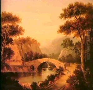 Figures Before A Bridge, In A Mountainous River Landscape Also Figures Fishing In A Mountainous Lake Landscape by Anne Gibson (Bennett) Nasmyth