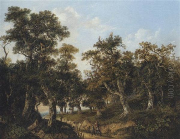 Wooded Landscape With Travellers On A Path - view 1