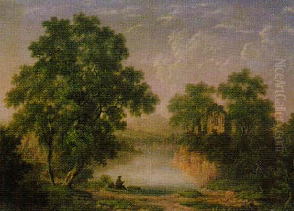 A Capriccio Landscape With Ruins By A Lake - view 1