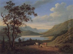 Driving Cattle By A Loch by Elizabeth Nasmyth