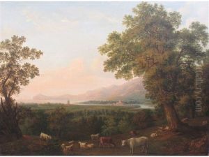 A Wooded Coastal Landscape With Cattle And Drovers By A Tree by Margaret Nasmyth