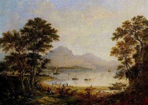 A Loch Scene With Figures And Sailing Boats
