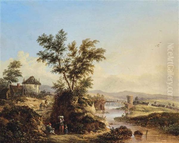 Travellers On A Riverside Path - view 1