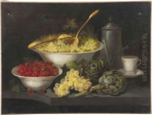 Fruit With A Chocolate Pot And A Saucer On A Ledge by Peter Paul Binoit