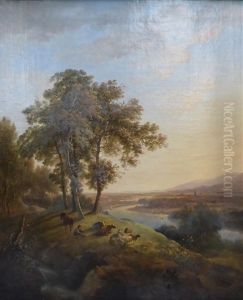 Resting Figures With Livestock In An Extensive Summer Landscape