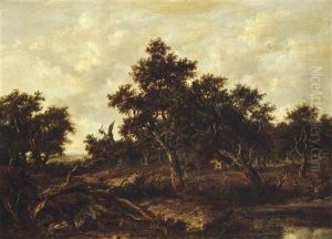 A Wooded River Landscape With A Cottage A Wooded River Landscape With A Cottage