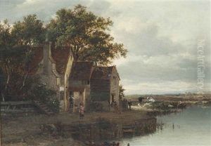 A River Landscape With Figures By A Cottage, Cattle Beyond by Patrick Nasmyth