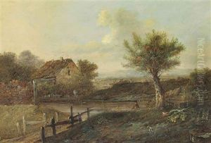 A River Landscape With A Fisherman On The Bank by Patrick Nasmyth