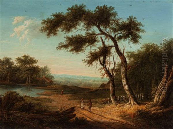Figures On A Sunlit Country Road - view 1