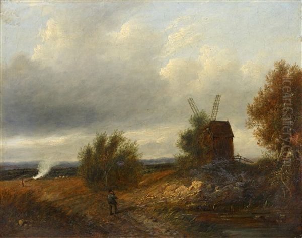 Figure On A Country Path, A Windmill Nearby - view 1
