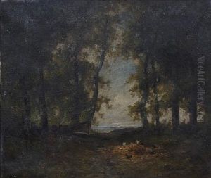 A Wooded Landscape With Chickens In A Clearing by Patrick Nasmyth