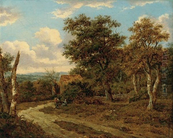 A Wooded Landscape With Travellers At Rest - view 1