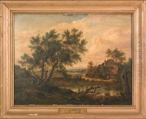 Landscape With Cottage And Figures by Patrick Nasmyth