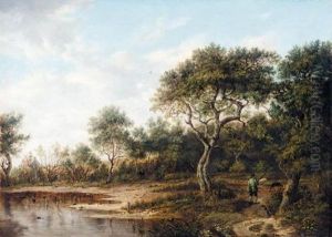 A Wooded Landscape With A Gentleman Out Shooting by Patrick Nasmyth