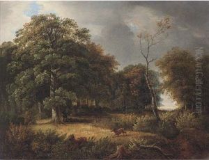 A Deer Stalker In A Wooded Landscape by Patrick Nasmyth