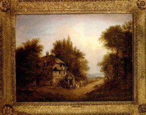 Washerwomen And Children Outside A House, A Coastal Landscape Beyond
