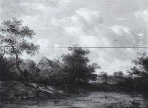 Flusslandschaft Mit Einem Angler by Patrick Nasmyth