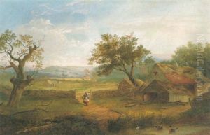 Landschaft Mit Bauernhof Und Kleiner Pilzsammlerin Landschaft Mit Bauernhof Und Kleiner Pilzsammlerin