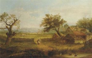 A Peasant Woman In A Farmyard, Ducks In A Pond In The Foreground