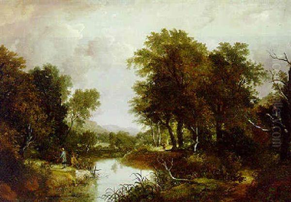 A Wooded Landscape With Figures Resting By A River - view 1