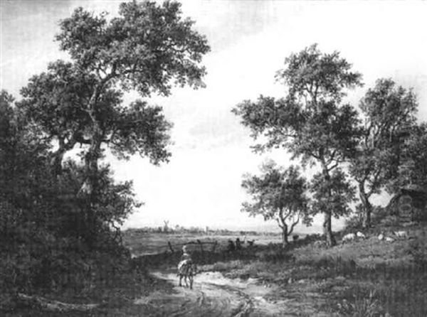 A Woman On A Donkey On A Track, With Figures And Sheep - view 1