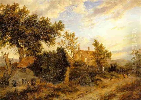 Travellers By Rural Buildings In Wooded Landscape - view 1