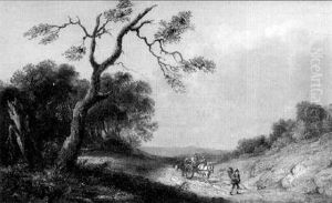 A Peat Cutter And Figures In A Cart On A Track