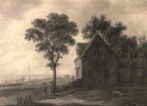 Figures Before A Cottage Along The Scottish Coast by Patrick Nasmyth