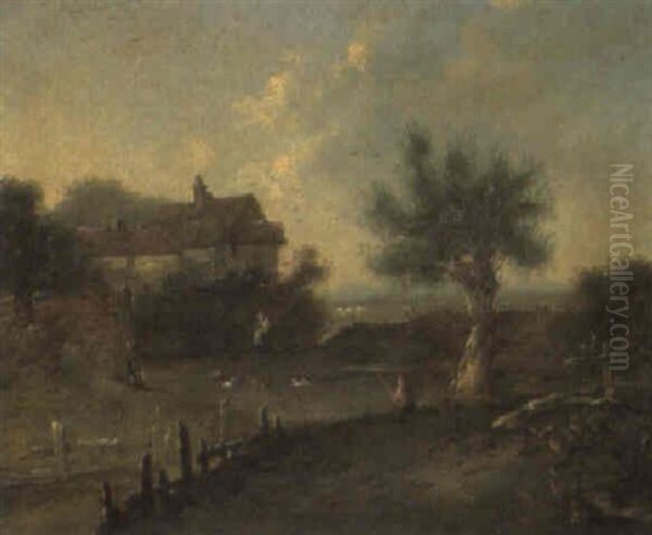 An Angler Before A Pond In An Extensive Landscape - view 1